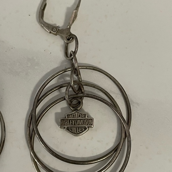 Vintage 925 Sterling Silver Harley Davidson Infinity Hoop Earrings - Picture 2 of 7